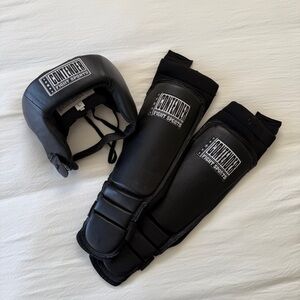 Contender Fight Sports Men's Black Headgear and Shin Guard Set